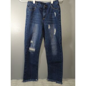 Chelsea & Violet Girls Size Large Distressed‎ Cropped Blue Jeans K1
